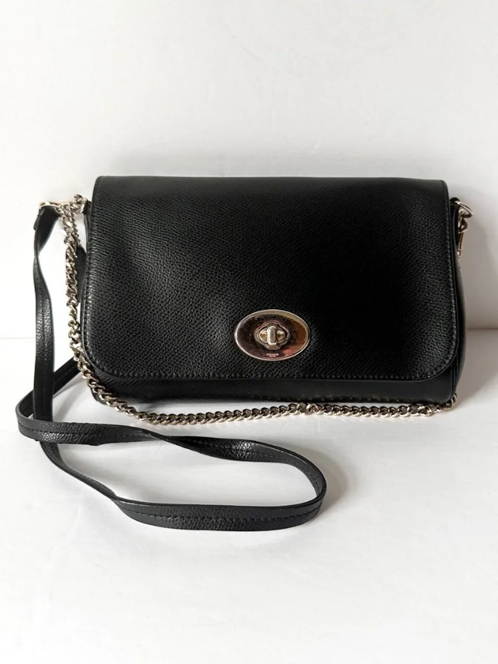 Coach Mini Ruby Crossbody Bag Black Pebbled Leather Turnlock F34604